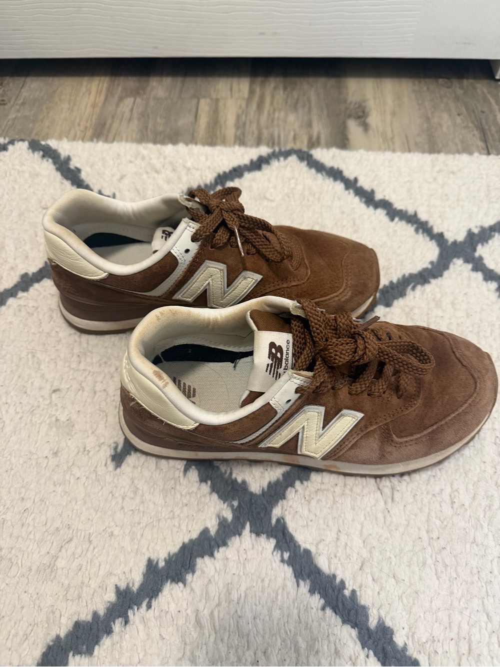 New Balance Brown Suede Athletic Sneakers with Cream Accents